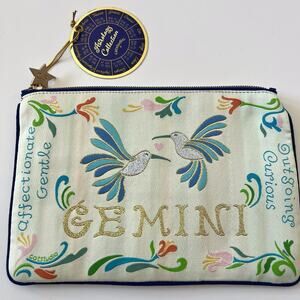 Catstudio Gemini Astrology Zip Pouch Zodiac Constellation Embroidered Bag NWT
